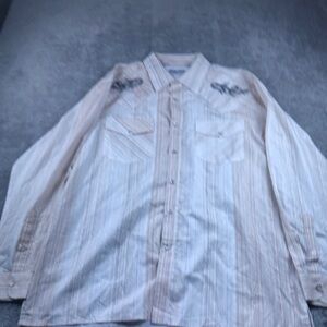 Light Beige Striped Western Button-Up Shirt